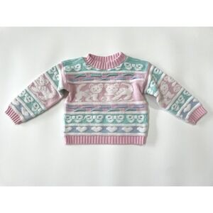 Vintage Toddler Kids Cats Hearts Bows Knit Sweater Arielle USA Made SUPER RARE